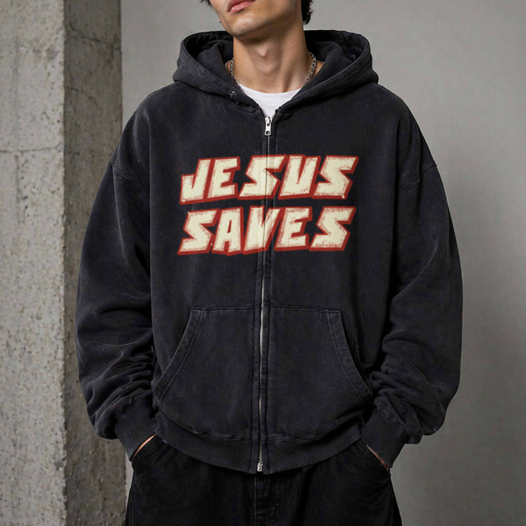 Jesus Saves Zipped Hoodie